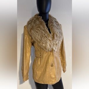 Bernardo Camel Teddy Jacket with Plush Collar